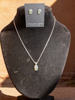 Handmade Sterling Silver Turquoise Inlay Necklace and Earring Set